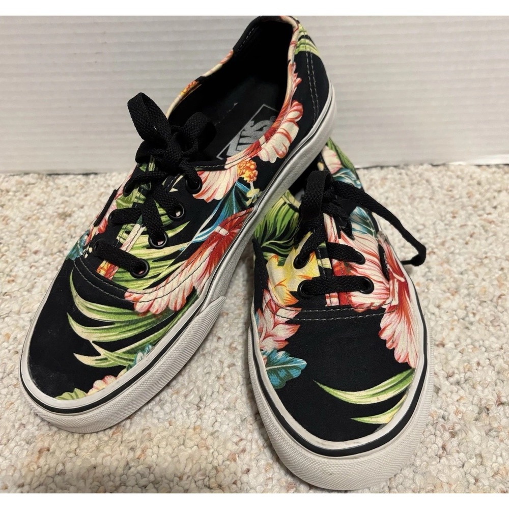 Vans Off The Wall Shoes Hawailan Tropical Black Floral Mens 5 Womens 6.5
